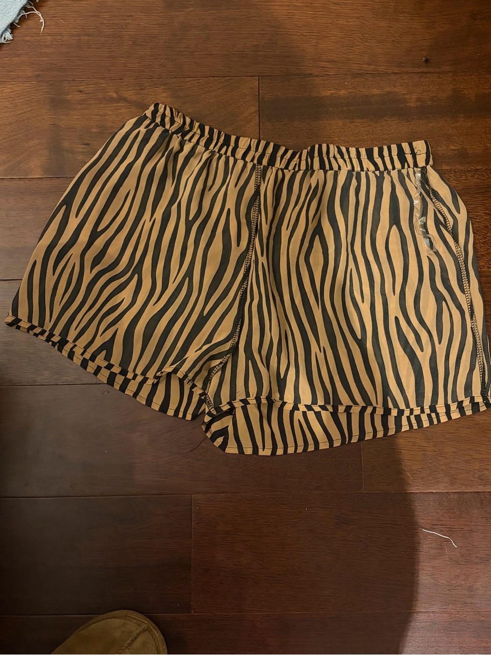 Women's Zebra-Print Elastic Waist Shorts - Tan & Black
